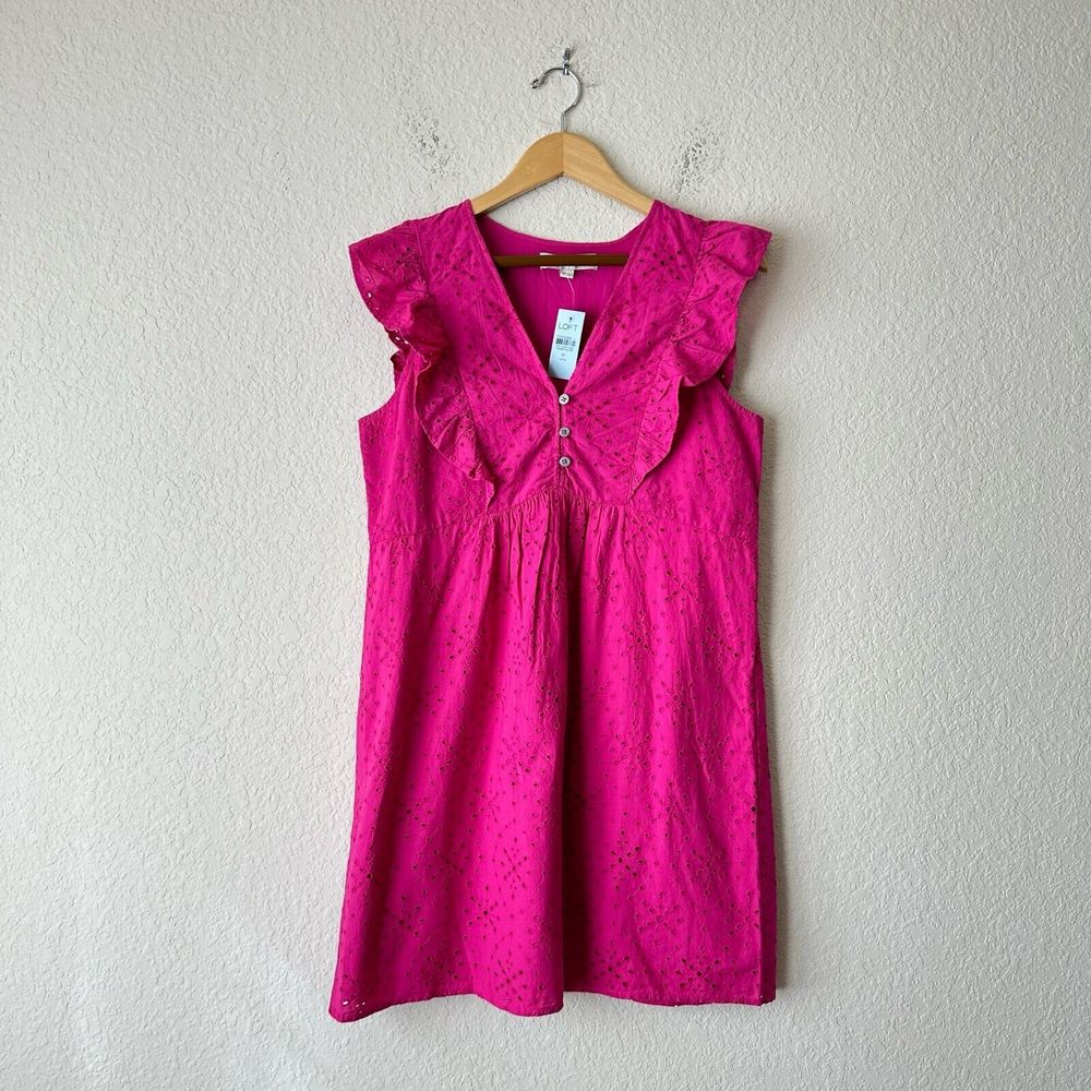 LOFT Fuchsia Eyelet Mini Dress